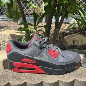 [DM0029-007] Mens Nike AIR MAX 90 'IRON GREY FIRE RED'